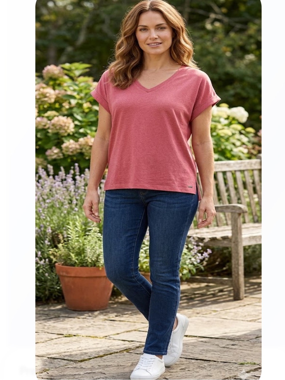 Orvis Short Sleeve V-Neck Top — Rosewood Pink